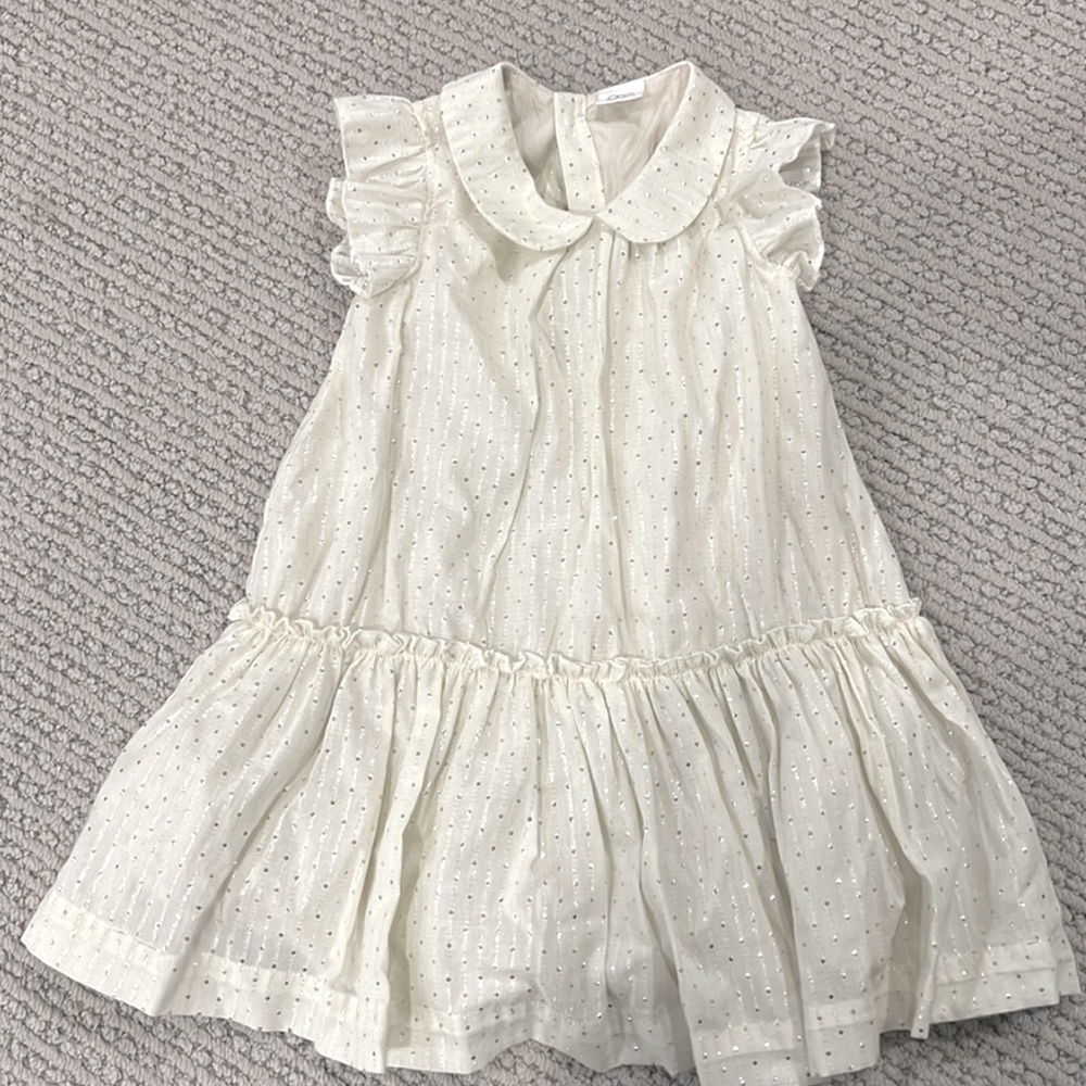 Egg baby white dress with silver freckles 3T.